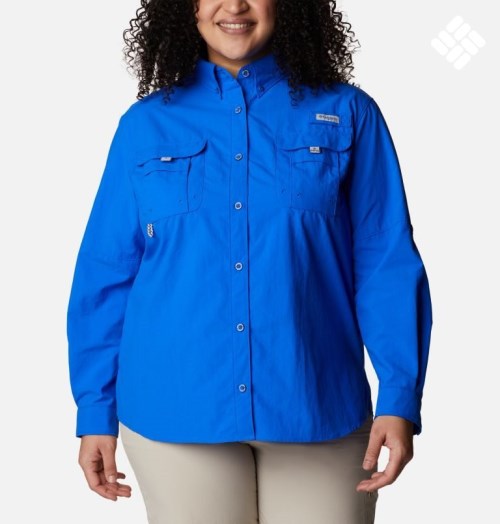 Women's Columbia PFG Bahama Long Sleeve Shirts Blue | Plus Size CA-B830A